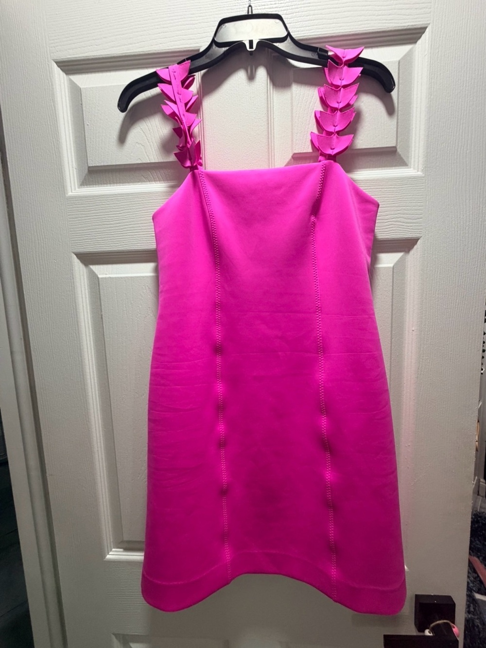 Lilly Pulitzer Hot Pink Mini scuba Dress with Decorative Leaf-Strap Details